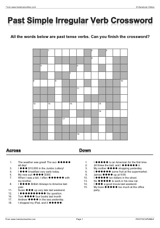 Past Simple Irregular Verb Crossword
